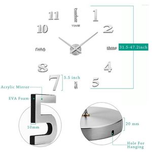 Horloges murales 2023 3D chiffres romains autocollants acryliques horloge maison salon ornement bricolage autocollant sans cadre horloge reloj de pared