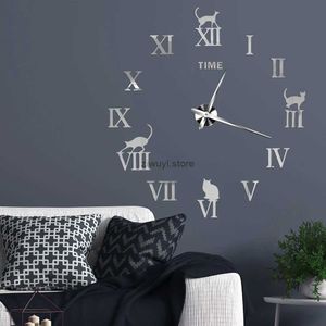 Wall Clocks 2023 nuevo reloj de pared grande aguja de cuarzo 3D DIY relojes de cocina decorativos pegatinas de espejo acrílico reloj de pared de gran tamaño decoración del hogar