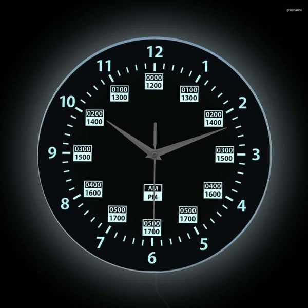 Horloges murales 24 heures de temps militaire LED horloge d'éclairage pour homme grotte armée marine marine timing affichage professionnel signe veilleuse