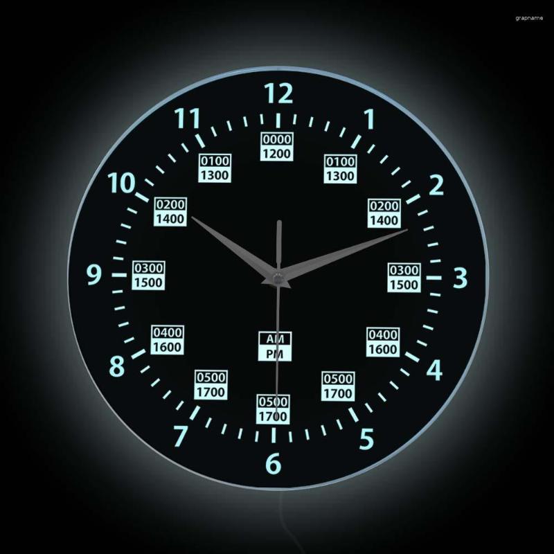 Väggklockor 24 timmar militär tid LED -belysning klocka för man grotta armé marin marin timing professionell display skylt nattljus