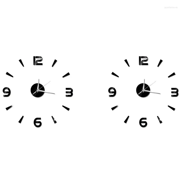 Relojes de pared 24X 3D Decoración para el hogar Reloj de cuarzo DIY Reloj Horloge Sala de estar Moda Acrílico Espejo Pegatinas Negro