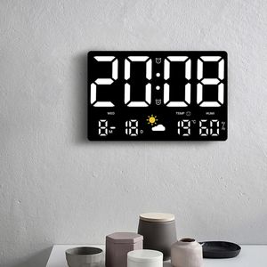 Horloges murales 25*16*3 cm grande horloge murale numérique température humidité Date gradation automatique météo Table horloge 12/24 H LED réveil 231123