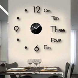 Horloges murales 27 pouces horloge murale créative bricolage horloges murales 2D acrylique miroir autocollants salon Quartz aiguille Europe horloge décor à la maison