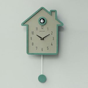 Wandklokken 27x48cm Clock Modern Design in Groene Veilige Simple Nordic Cuckoo Color Cooing op het uur Rinkelen Swinging