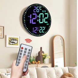 Horloges murales 29.5cm RGB horloge numérique avec télécommande automatique détection de lumière luminosité réglable alarme décoration de la maison