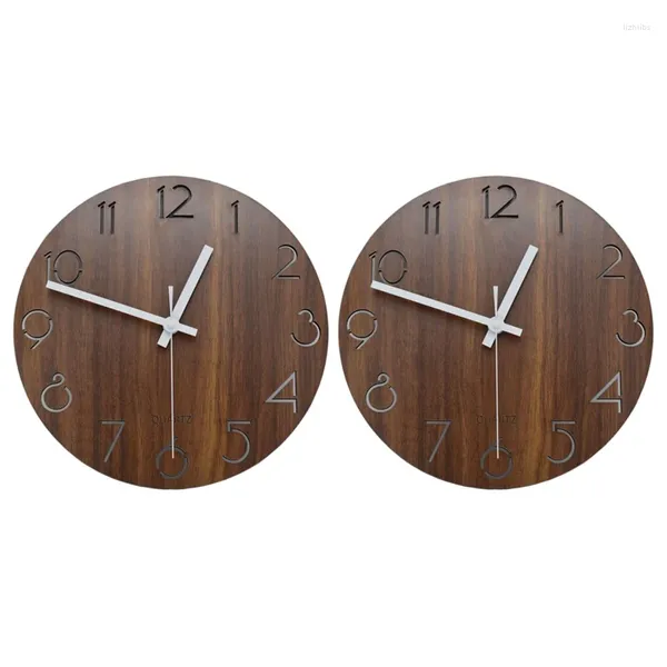 Relojes de pared 2X 12 pulgadas Vintage Números árabes Diseño Rústico País Estilo toscano Reloj redondo decorativo de madera