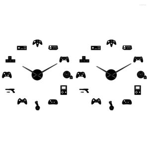 Wall Clocks 2x Game Controller Video Diy Giant Clock Joysticks Stickers Gamer Art Gaming Signs Black