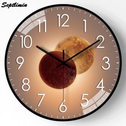 Relojes de pared 30 CM Reloj de pared de cuarzo mudo grande Reloj de borde negro con estilo nórdico Mecanismo de relojes colgantes naranjas para la decoración del baño de la cocina 230301