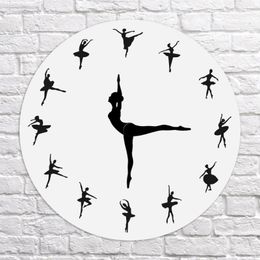 Horloges murales 30 cm horloge créative Ballet danse fille motif salon suspendu décoration acrylique miroir pâte