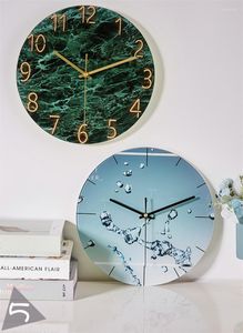 Relojes de pared de 30cm con patrón de frutas de mármol, reloj para sala de estar, hogar silencioso, decoración de cocina de cuarzo moderna, moda de lujo en 3D