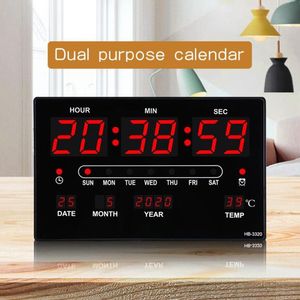 Horloges murales 32x20x3CM grande horloge numérique alarme carillon horaire fonction Table calendrier température électronique LED avec prise