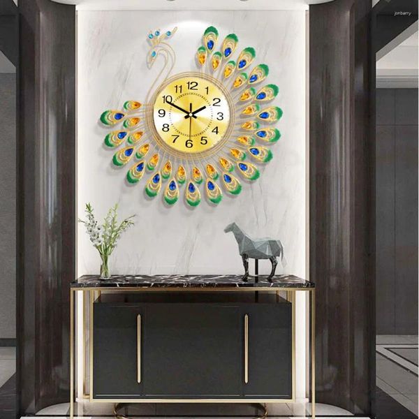 Relojes de pared 35 cm Europa 3D Peacock Reloj Batería silenciosa Sala de estar colgada en el hogar decorativo de oficina en el hogar