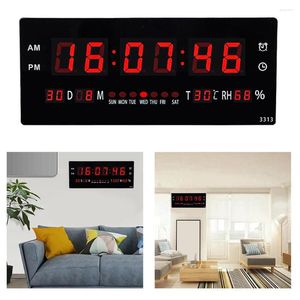 Relojes de pared 36x15x3 cm Reloj digital grande Alarma Función de timbre por hora Tabla Calendario Temperatura LED electrónico con enchufe