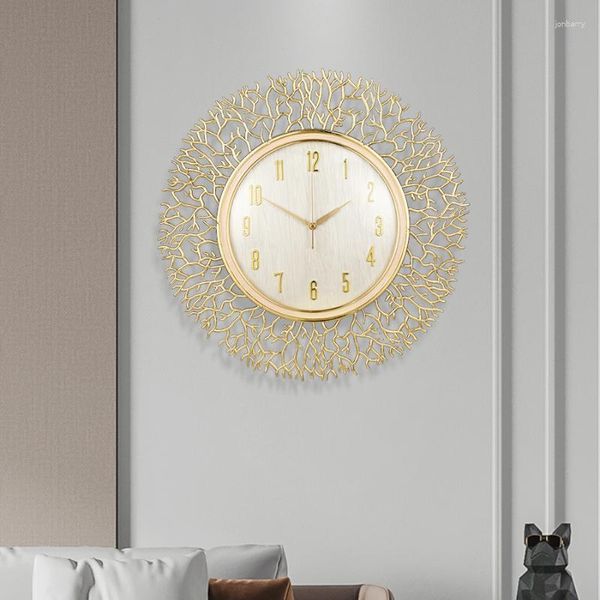 Horloges murales 37cm moderne luxe chanceux or horloge salon art mode montres corail décoration circulaire décor à la maison