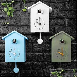 Horloges murales 3 couleurs moderne en plastique oiseau coucou conception quartz horloge suspendue minuterie pour la décoration de bureau à domicile H1230 livraison directe Garde Dh6Ey