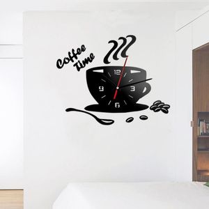 Horloges murales 3D acrylique horloge moderne cuisine décor café forme temps autocollant numérique pour salon