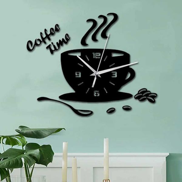 Relojes de pared Reloj de pared acrílico 3D DIY, relojes de pared con espejo, pegatina de pared Digital sencilla para el hogar, decoración, taza de café silenciosa, reloj de cuarzo de pared