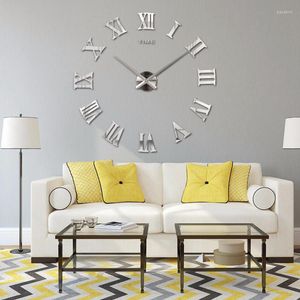 Horloges murales 3D acrylique miroir autocollant horloge classique chiffre romain Design moderne bricolage grand salon décoration