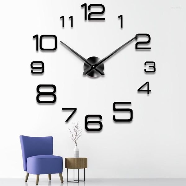 Horloges murales 3D acrylique miroir cloche Art horloge bricolage sans cadre chiffres romains chiffres avec autocollant pour la décoration de la maison