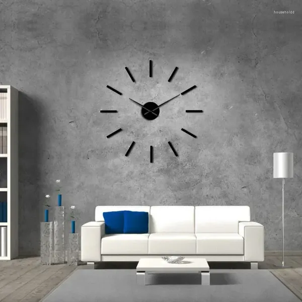 Relojes de pared 3D Efecto de espejo acrílico grande reloj de diseño simple Arte de cuarzo decorativo de barrido tranquilo Mano de manos modernas