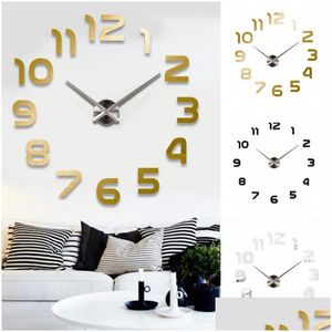 Horloges Murales 3D Grand Nombre Miroir Horloge Grand Design Moderne Fond Bricolage Maison Salon Bureau Décor Art Drop Livraison Jardin Dh9Ii