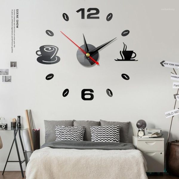 Horloges murales 3D Horloge Acrylique Bureau Miroir Design d'intérieur Décoration DIY Salon Holiday1