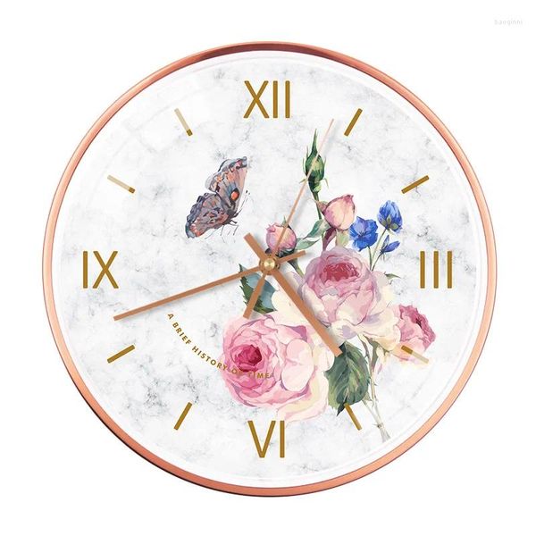 Relojes de pared Reloj 3D Mariposa y flor Diseño moderno Reloj de lujo de 12 pulgadas para decoración del hogar Silent Duvar Saati
