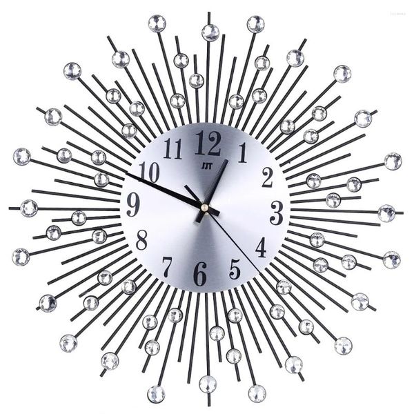 Relojes de pared Reloj 3D Diamantes Decorativos Decoración de la sala de estar Cuarzo silencioso Moderno Minimalista (Negro) Grande