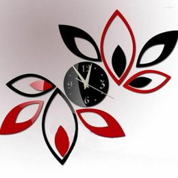 Horloges murales 3D Horloge Lotus DIY Art Acrylique Miroir Autocollant TV Toile de fond Décoration de la maison 203C