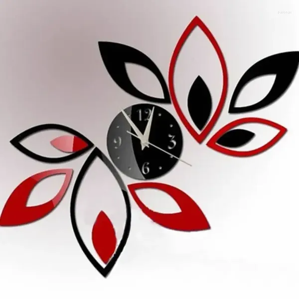 Horloges murales 3D Horloge Lotus DIY Art Acrylique Miroir Autocollant Toile de fond Décoration de la maison