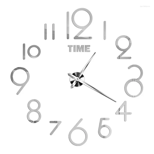 Relojes de pared Reloj 3D Etiqueta de espejo Sin marco DIY Decoración para el hogar Gran movimiento silencioso Acrílico con marca de tiempo Arte