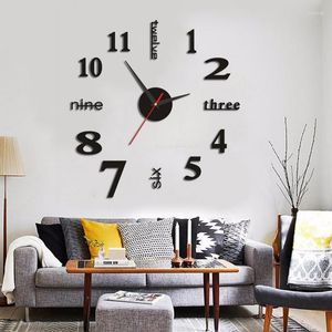 Horloges murales 3D Horloge Design Moderne DIY Numérique Acrylique Miroir Autocollants Silencieux Pour La Maison Salon Décoration