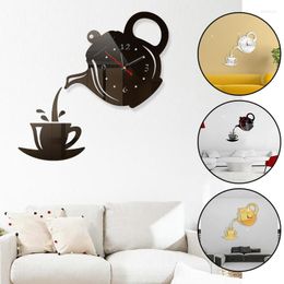 Horloges murales 3D horloge autocollants bricolage acrylique tasse à café théière décorative cuisine salon salle à manger décalcomanies chambre bureau décor