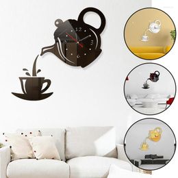 Wandklokken 3D -klokstickers DIY Acryl Coffee Cup Teap Tepot Decoratieve keuken Woonkamer Dineren Stickers Slaapkamer Office Decor