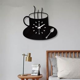 Wandklokken 3D Coffee Cup Acryl Mirror Wall Clock Sticker Fashion Diy Quartz Clocks Bekijk Home Decoration Living Room Stickers 220909