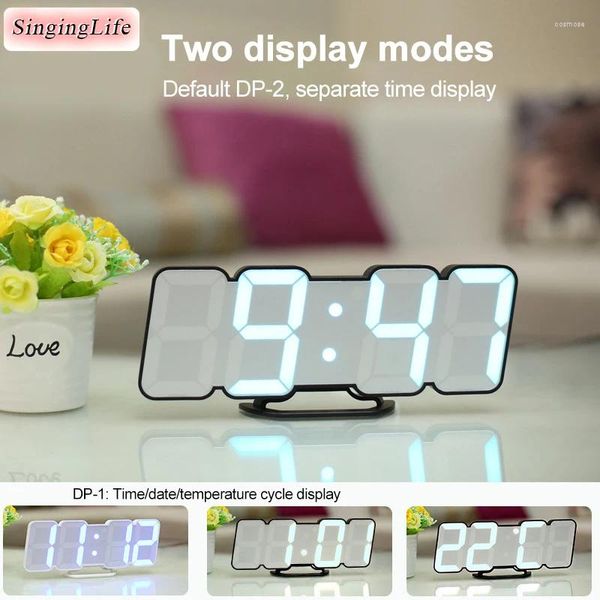 Horloges murales 3D Choire d'alarme numérique Timer de télécommande Température de la voix Dimmable 115 Couleurs LED Table Table