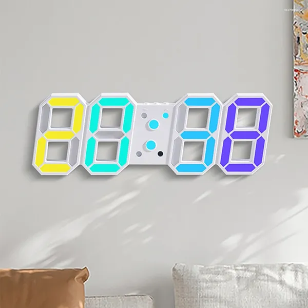 Relojes de pared Reloj digital 3D Colgante Iluminación RGB Luz nocturna moderna LED Brillo electrónico ajustable para sala de estar