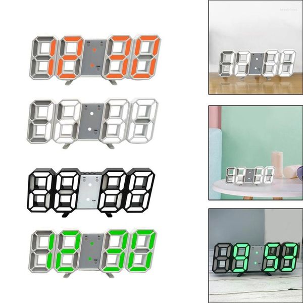 Horloges murales 3D Digital LED Clock 12/24 Heure Affichage Veilleuse Alarme