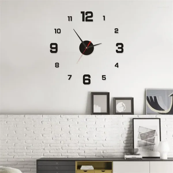 Horloges murales 3D bricolage miroir acrylique autocollants silencieux pour la décoration de la maison salon auto-adhésif montre suspendue sans poinçon