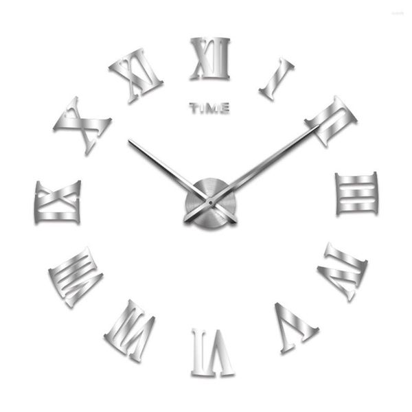 Horloges murales 3D bricolage horloge décalcomanie grand miroir acrylique chiffres romains montre assis parure affiche décor à la maison autocollants