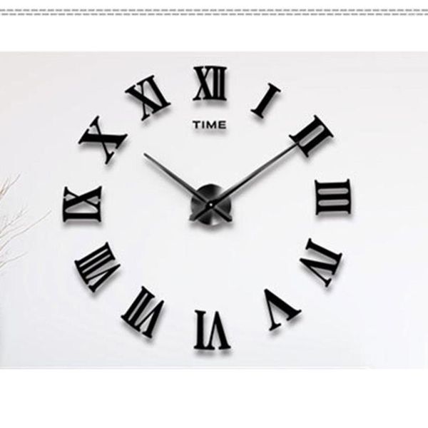 Horloges murales 3D bricolage horloge décalcomanie miroir chiffres romains papier peint assis parure affiche décor à la maison autocollants amovibles argent