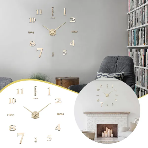 Corloges murales 3D Clock de bricolage grand pour décoration de salon Bureau de cuisine moderne silencieuse 60 minutes