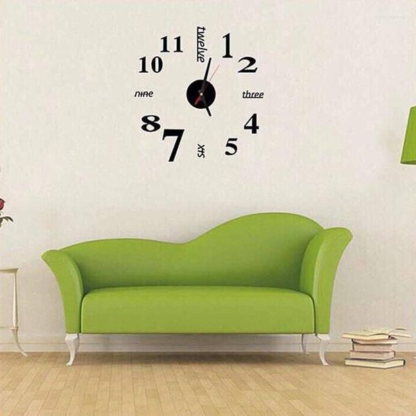 Relojes de pared 3D DIY Reloj Diseño moderno Pequeño Acrílico Etiqueta engomada del hogar Decoración Habitación estética en los números