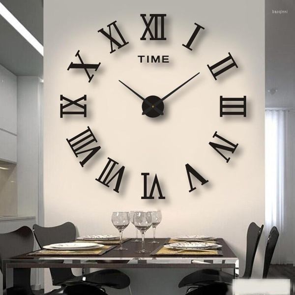Horloges murales 3D bricolage horloge chiffres romains sans cadre miroir décoration de la maison pour salon chambre décorations