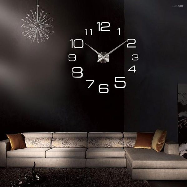 Relojes de pared 3D DIY, reloj grande, diseño moderno, espejo acrílico Digital silencioso, autoadhesivo, sala de estar, decoración del hogar, regalo de Navidad