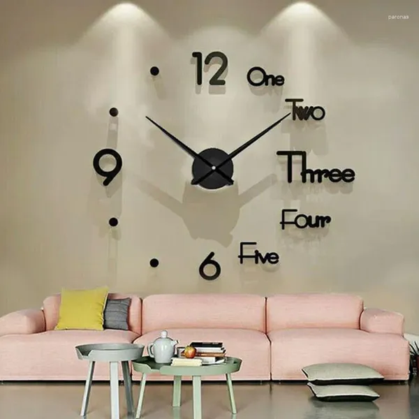 Horloges murales 3D bricolage grande horloge quartz aiguille montre acrylique lettre miroir autocollants salon jeu décor à la maison Europe horloge