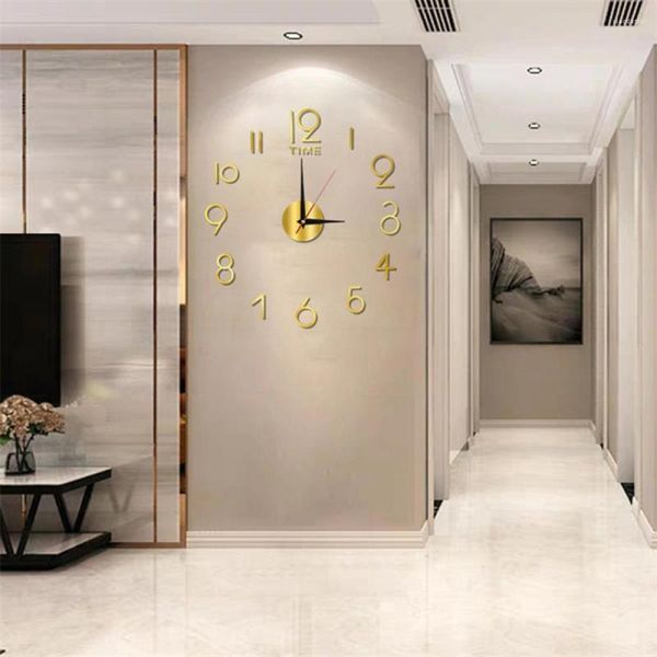 Horloges murales 3D sans cadre horloge miroir autocollants bricolage amovible Art décalque autocollant décor à la maison salon Quartz aiguille