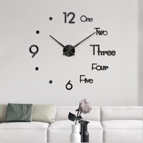 Relojes de pared 3D grandes pegatinas de espejo acrílico reloj DIY extraíble arte calcomanía pegatina decoración del hogar dormitorio cuarzo agujas
