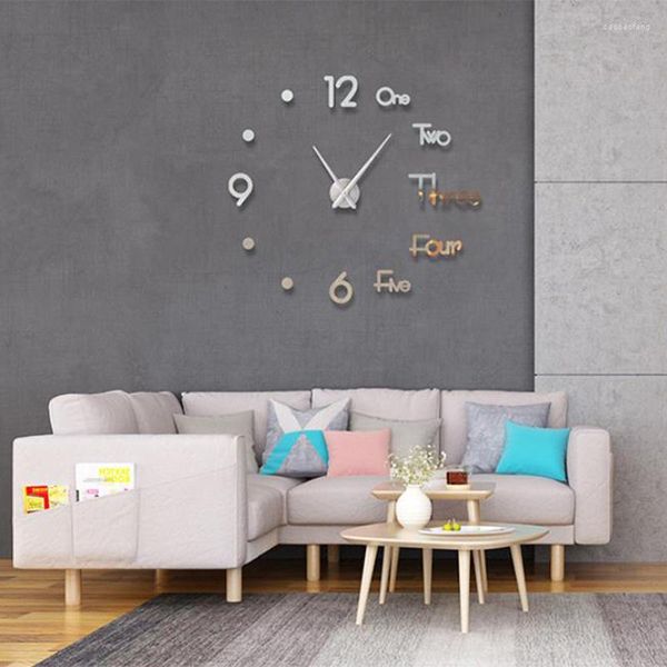 Relojes de pared 3D Reloj grande Pegatinas de espejo Creativo DIY Arte extraíble Calcomanía Etiqueta Decoración para el hogar Dormitorio Agujas de cuarzo