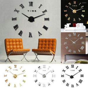 Wandklokken 3d grote Romeinse cijfers spiegeloppervlak Acryl sticker Clock Home Office Diy Nordic Style Art Decor